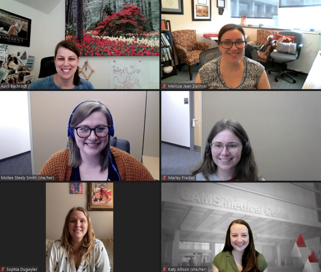 Members of the research team are (clockwise from top): April Bachrodt, Melissa Zielinski, Marley Fradley, Katy Allison, Sophia Dugwyler, and Mollee Steely Smith.
