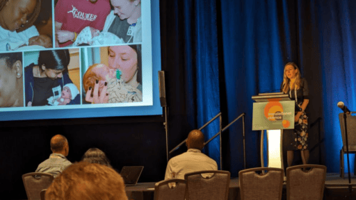 Jenny Rumpel, M.D., a TRI KL2 scholar and assistant professor in the College of Medicine Department of Pediatrics, competes in the Three Minute Thesis at the national Translational Science 2024 meeting.