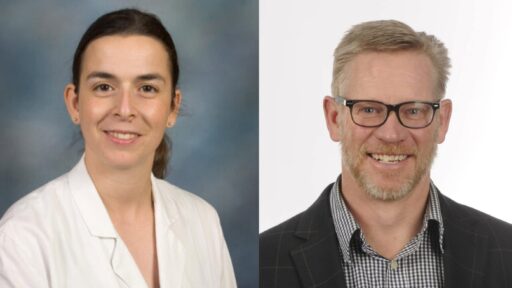 Nahed O. ElHassan is a woman with dark hair, and Bradley Martin is a man with short hair and wearing glasses.